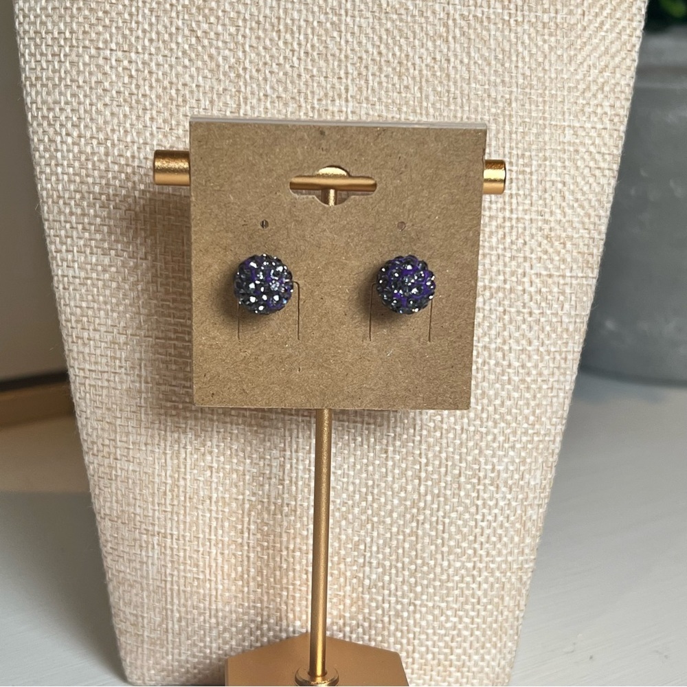 Purple Crystal Ball Stud Earrings Sparkly Round Rhinestone Jewelry